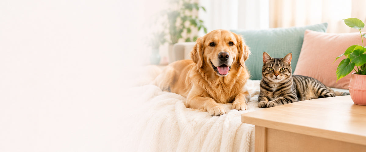 A dog and cat relaxing together at home